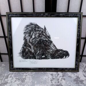 Lyn St Clair Stubbs Signed Numbered Dog Lithograph 1989 Framed Print 125/150 VTG